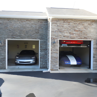 Stone garage with car lift and sports cars - Jason from Huntington, MD