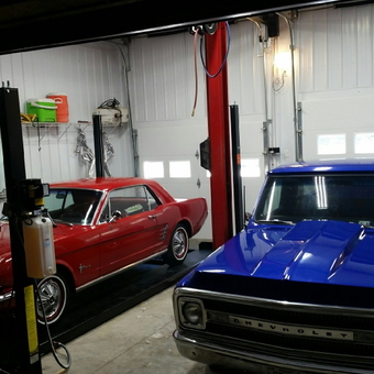 Classic Car Lift and Tools in a Modern Garage - Rays shop from Ashland, Mo.