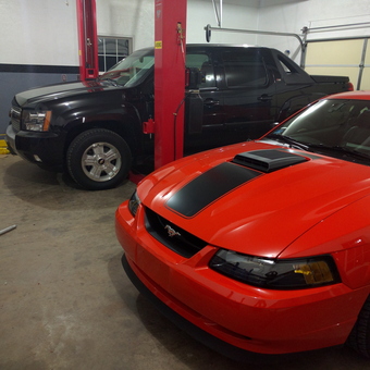 Garage with Car Lift, Red Mustang, and Black Truck - Jeff from Fort Valley, GA