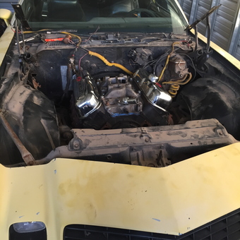 Yellow Camaro Engine Bay with Parts and Wiring - Bubba from Uniontown, Wa