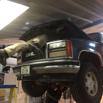 Mechanic Working on GMC Truck in Garage - Dan from Albion, Nebr