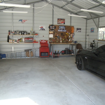 Organized garage with workbench, tool chests, and Mustang - Walt from Chesnee, South Carolina