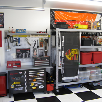 Organized garage with tool cabinets, shelving, and decor - Scott from Winston Salem, NC