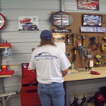 Organized Garage Workbench with Tools and Mustang Decor - Walt from Chesnee, South Carolina