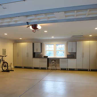 Modern garage with storage cabinets and gym equipment - Thomas from Foothill Ranch, CA
