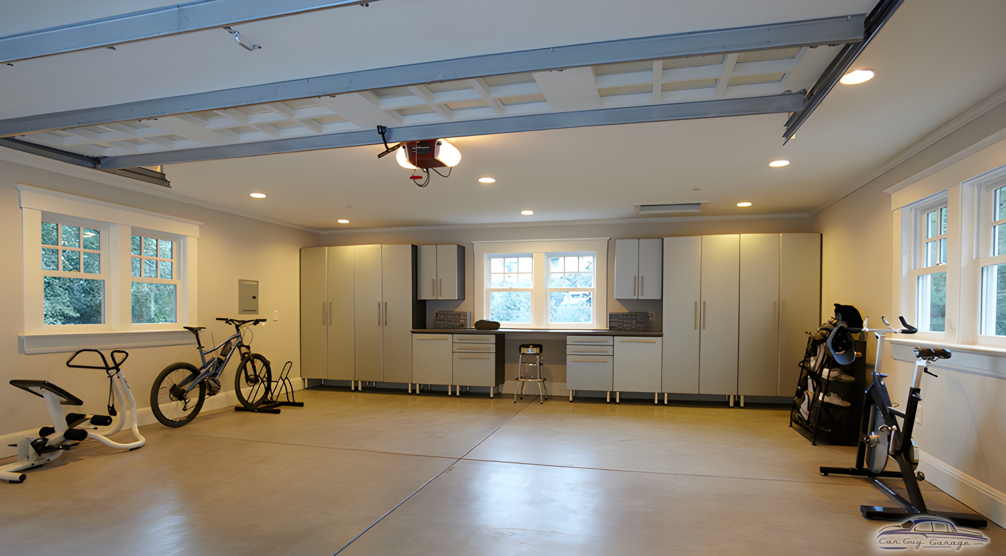 Modern garage with storage cabinets and gym equipment - Thomas from Foothill Ranch, CA