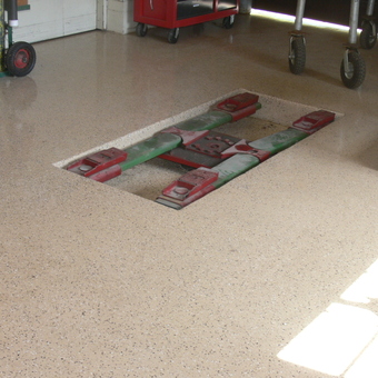 Epoxy Garage Floor With In-Floor Car Lift and Cabinets - EARLE from ST. HELENA, CALIFORNIA
