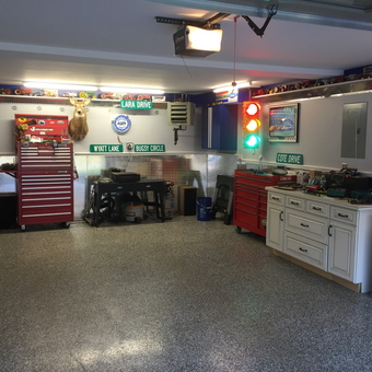 Organized garage with tool chests, cabinets, and decor - Timothy from Ellington, Ct