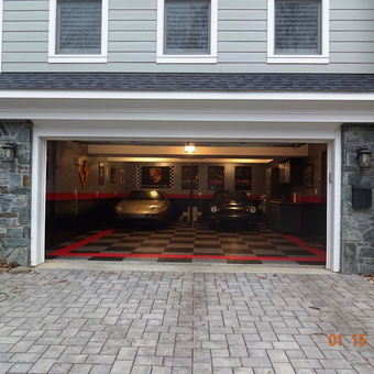 Porsche Decorated Garage with Checkered Floor - Todd from Arlington, VA