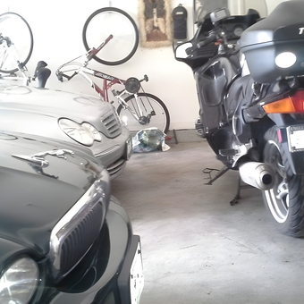 Garage with Cars, Motorcycle, and Wall-Mounted Bikes - Don from Lees Summit, MO