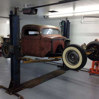 Classic Car Project on Lift in Organized Garage - i c e b l u e from Peoria, Illinois