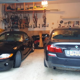 Organized Garage with Kayak Racks and Bike Storage - Don from Downingtown, PA