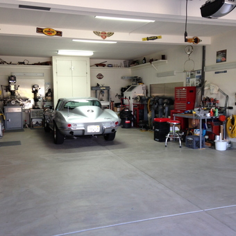 Organized garage with classic Corvette and tool storage - Aloha Vette from Oceanside, CA