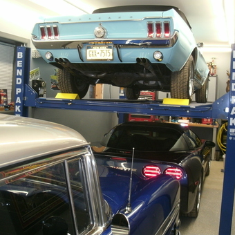 Four Post Car Lift with Classic Cars - Banana Bob from Wellsville, New York