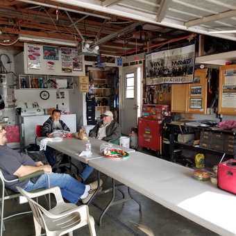 Organized garage with workbenches, cabinets, and group table - Tom from Corona, CA