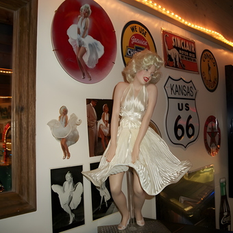 Retro Garage Decor with Marilyn Monroe and Route 66 Signs - John & Suz from Alaska