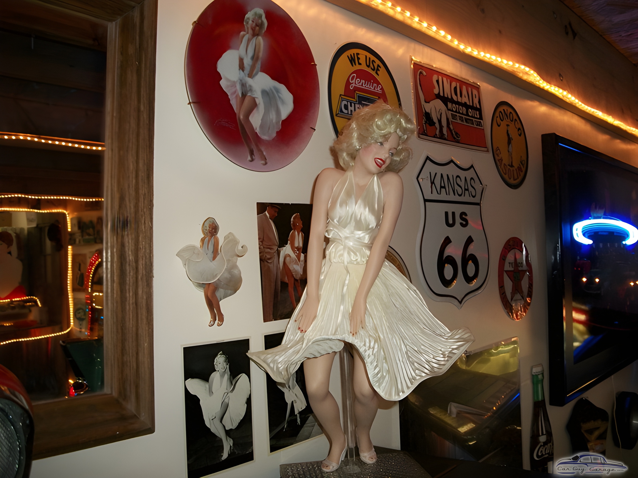 Retro Garage Decor with Marilyn Monroe and Route 66 Signs - John & Suz from Alaska