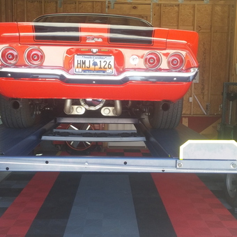 Classic car on four post lift in organized garage - Mr. Z from Murrells Inlet, South Carolina