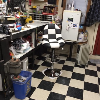 Checkered Garage Stool and Workbench Setup - Wes from Grafton, Wv