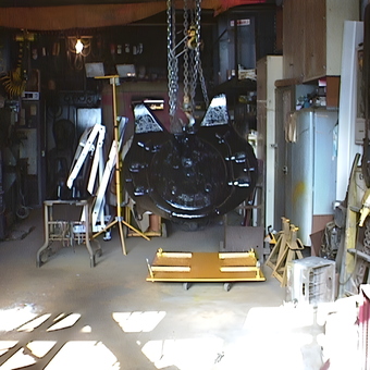 Workshop With Chain Hoist, Ladders, and Storage Shelves - John Donkersloot from Clifton, New Jersey