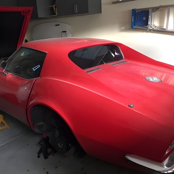 Classic Red Corvette on Jack Stands in Garage - DK69Vette from Oceanside, CA