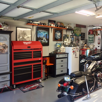 Organized Garage with Tool Chest and Harley Decor - BK's cave from Palm City, Fl.