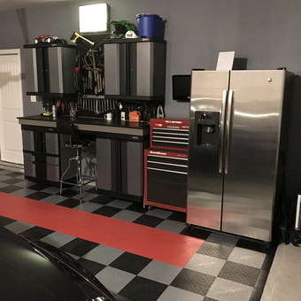 Garage with Cabinets, Tool Chest, Fridge, and Flooring - JJUDJR from Van Alstyne, TX