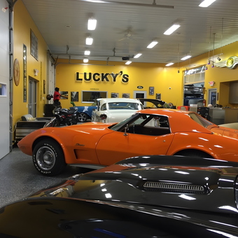 Classic Cars and Garage Decor in Yellow Garage - Rock's Garage from Rio Verde, AZ