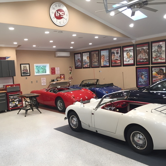 Classic Car Garage with Tool Storage and Wall Art - Bill's Austin Healey Garage from St. Johns, FL