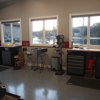 Modern garage with tool cabinets and stools - David from Moorseville, NC