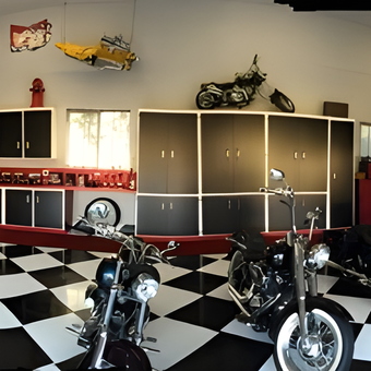 Custom Garage with Checkered Floor and Cabinets - Lenny from Alpine, CA