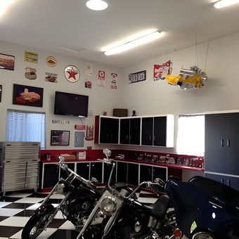 Custom Garage with Cabinets, Tool Chests, and Motorcycles - Lenny from Alpine, CA