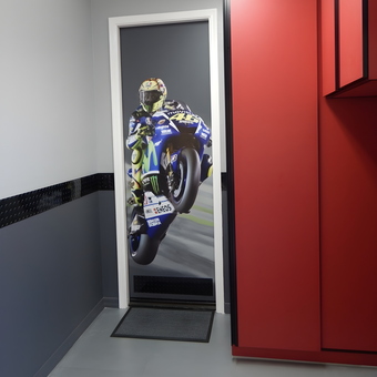 Motorcycle Door Mural and Red Cabinets - Chris S from Waddell, AZ