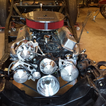 Custom Car Frame with Exposed Engine and Pulleys - 38 Olds from Stacy, MN