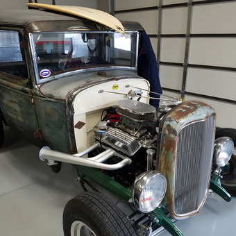 Classic Rat Rod Pickup and Surfboard in Garage - Will from Redmond, Oregon