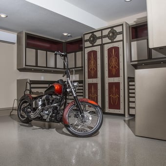 Custom Garage Cabinets With Motorcycle Display - Anonymous from Cheeseland