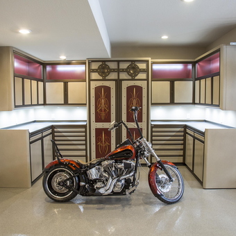Custom Garage Cabinets and Motorcycle Display - Anonymous from Cheeseland