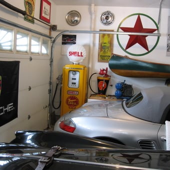 Classic Garage with Shell Gas Pump and Porsche Decor - JR from Waterford, Ct.