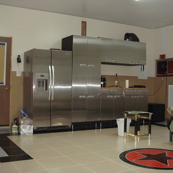 Modern garage with stainless cabinets and fridge - Sam from Shelby Township, MI