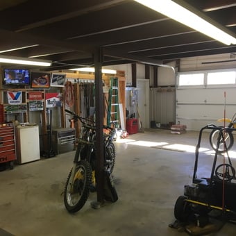 Organized garage with tool chest, dirt bikes, and go-kart - Lcooper58 from Oklahoma City, Oklahoma