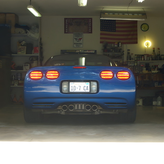 Blue Corvette in Organized Garage with Storage Shelves - Jeff from Redding, California