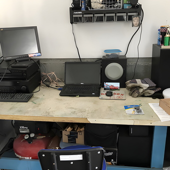Organized Garage Workbench with Tools and Tech - Shaun from Swansea, MA