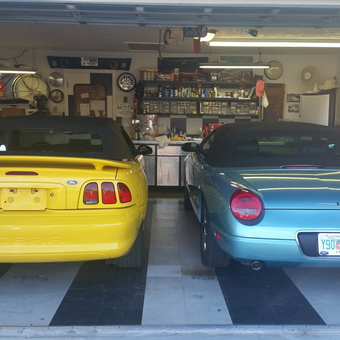 Organized garage with two convertibles and storage - Mustangmad1 from Cape Coral, Fl.