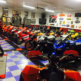 Motorcycle Collection in Custom Garage with Cabinets and Mats - Robert from Middletown, De