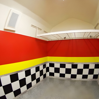 Garage with Overhead Storage and Checkerboard Walls - Mark from N. Richland Hills, TX