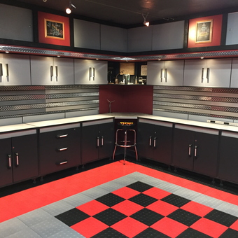 Modern garage with cabinets, tool chest, and flooring - Dan from Gainesville, Florida