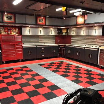 Custom Garage with Red Cabinets and Checkerboard Floor - Dan from Gainesville, Florida