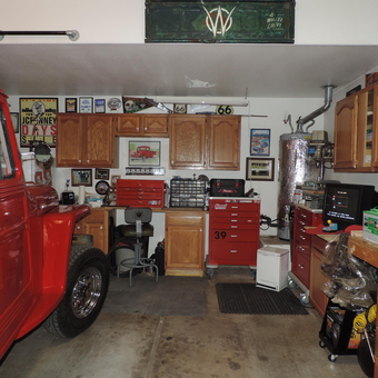 Organized Garage with Red Tool Chests and Cabinets - Willys from Flagstaff, AZ