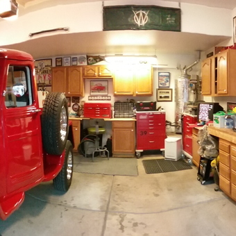 Organized Garage With Classic Red Willys and Storage Cabinets - Willys from Flagstaff, AZ