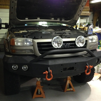 GMC truck on jack stands with off-road bumper - Dodge Dreamer from Clinton, New York